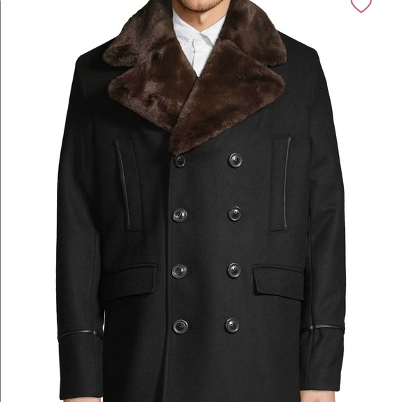 Karl Lagerfeld faux fur trimmed coat - Picture 2 of 2